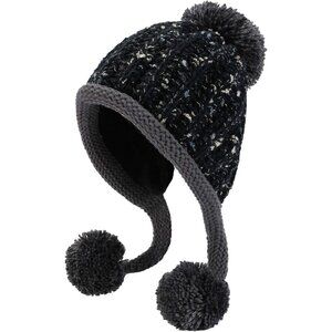 Women Black Winter Peruvian Cover Ears Beanie Hat Ear Flaps Sherpa Snow